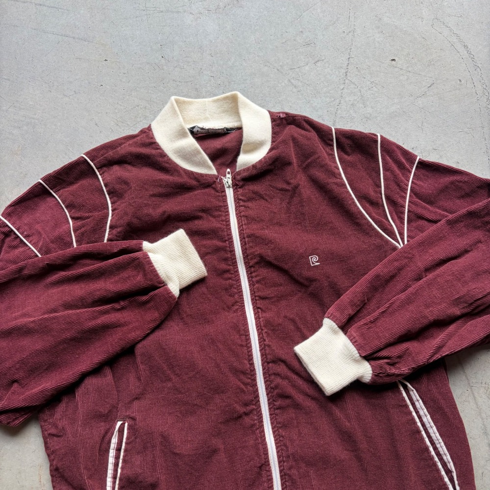 Vintage 70s Pierre Cardin Corduroy Bomber Jacket Burgundy Mens Medium